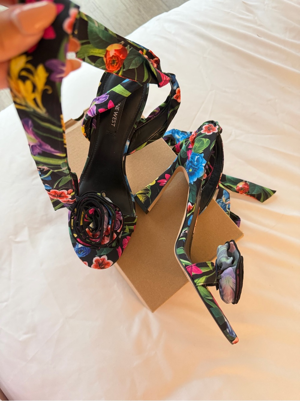 Nine West Floral Multicolor Ankle-Tie Block Heels - Picture 5 of 10